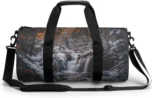 Waterfall Rime Winter Woods Mountains Gym Bag for Men Women Duffle Bags Travel Tote