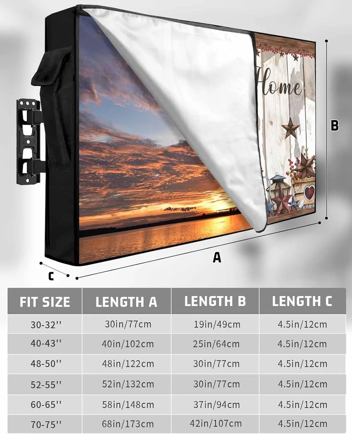 Waterproof Outdoor TV Cover 30 to 32 Inch, Farm Cabin Retro Country Star Outside Flat Screen Televisions Weatherproof Cover Size 40"L x 25"H, Barrel Berry on Wood Grain TV Protector With Zipper
