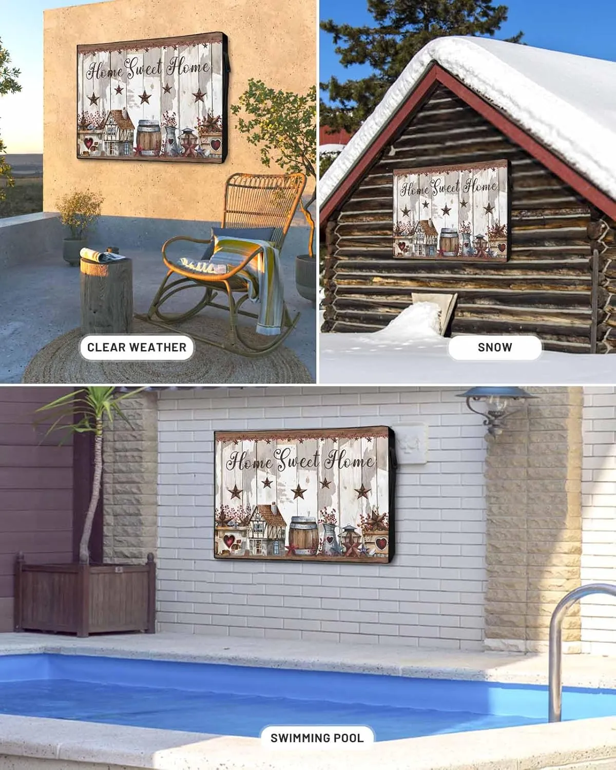 Waterproof Outdoor TV Cover 30 to 32 Inch, Farm Cabin Retro Country Star Outside Flat Screen Televisions Weatherproof Cover Size 40"L x 25"H, Barrel Berry on Wood Grain TV Protector With Zipper