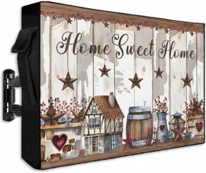 Waterproof Outdoor TV Cover 30 to 32 Inch, Farm Cabin Retro Country Star Outside Flat Screen Televisions Weatherproof Cover Size 40"L x 25"H, Barrel Berry on Wood Grain TV Protector With Zipper