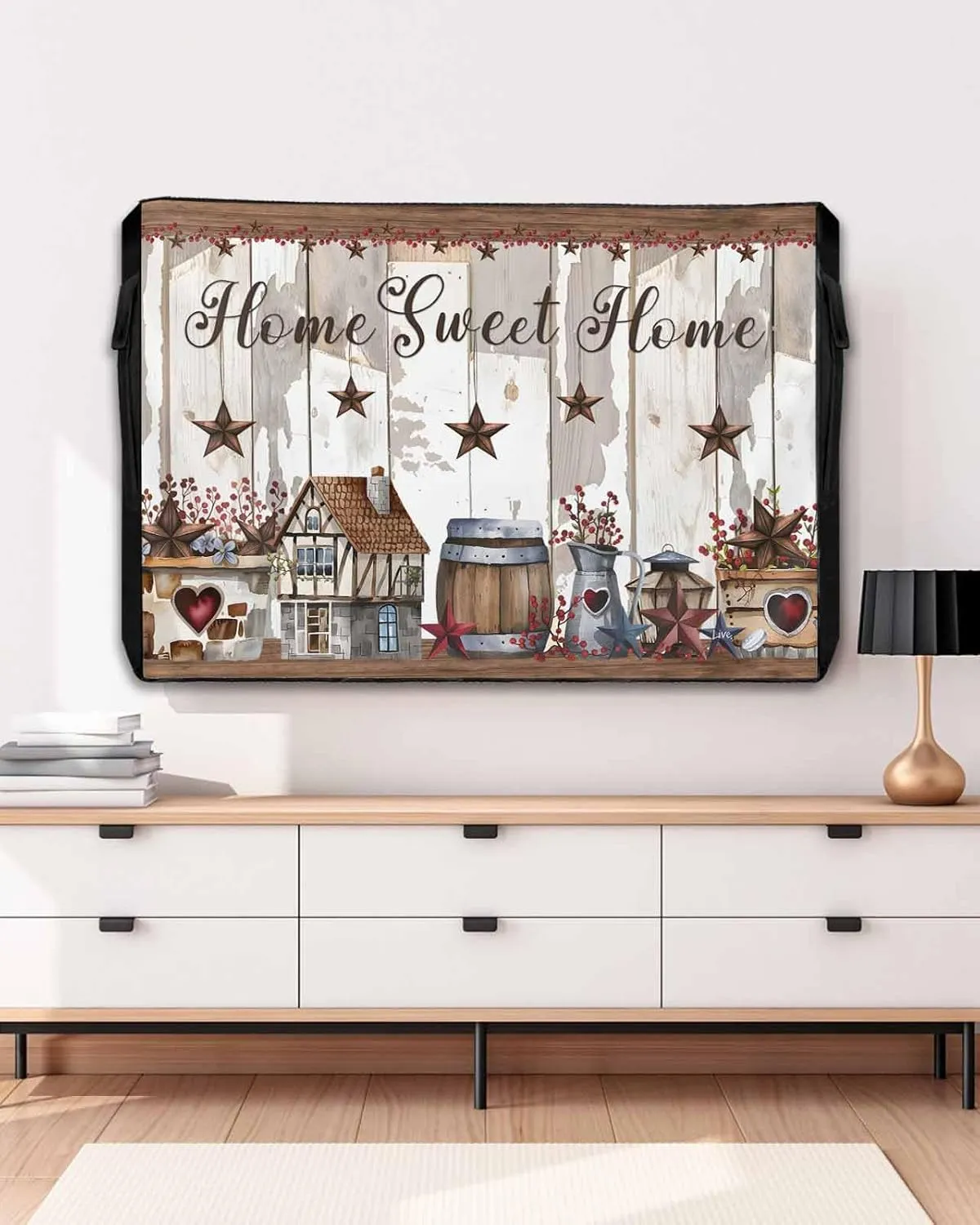 Waterproof Outdoor TV Cover 30 to 32 Inch, Farm Cabin Retro Country Star Outside Flat Screen Televisions Weatherproof Cover Size 40"L x 25"H, Barrel Berry on Wood Grain TV Protector With Zipper