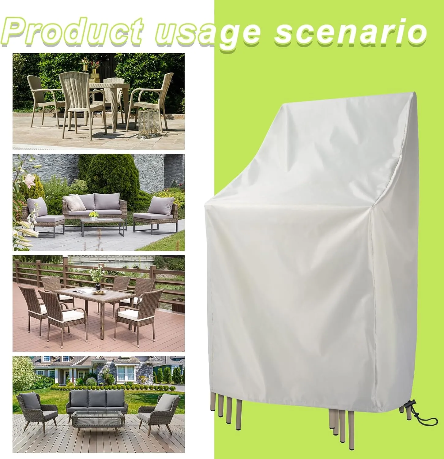 Waterproof Stackable Chair Covers, Uranshin Outdoor Patio Furniture Covers Stacked Chairs 210D Oxford Lounge Chair Covers Outdoor Stack Chairs for All Weather Protection,25"L x 25"W x 47”H (Beige)