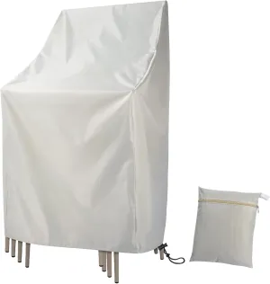 Waterproof Stackable Chair Covers, Uranshin Outdoor Patio Furniture Covers Stacked Chairs 210D Oxford Lounge Chair Covers Outdoor Stack Chairs for All Weather Protection,25"L x 25"W x 47”H (Beige)