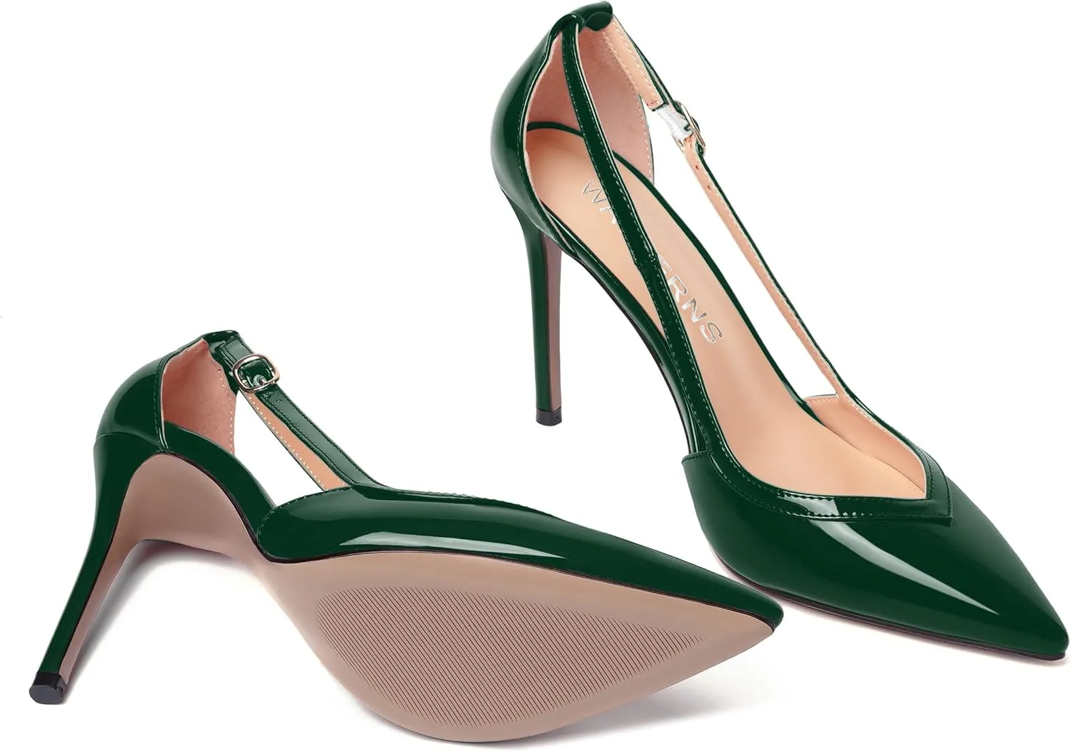WAYDERNS Womens Adjustable Strap Wedding Pointed Toe Buckle Fashion Patent Ankle Strap Stiletto High Heel Pumps Shoes 4 Inch