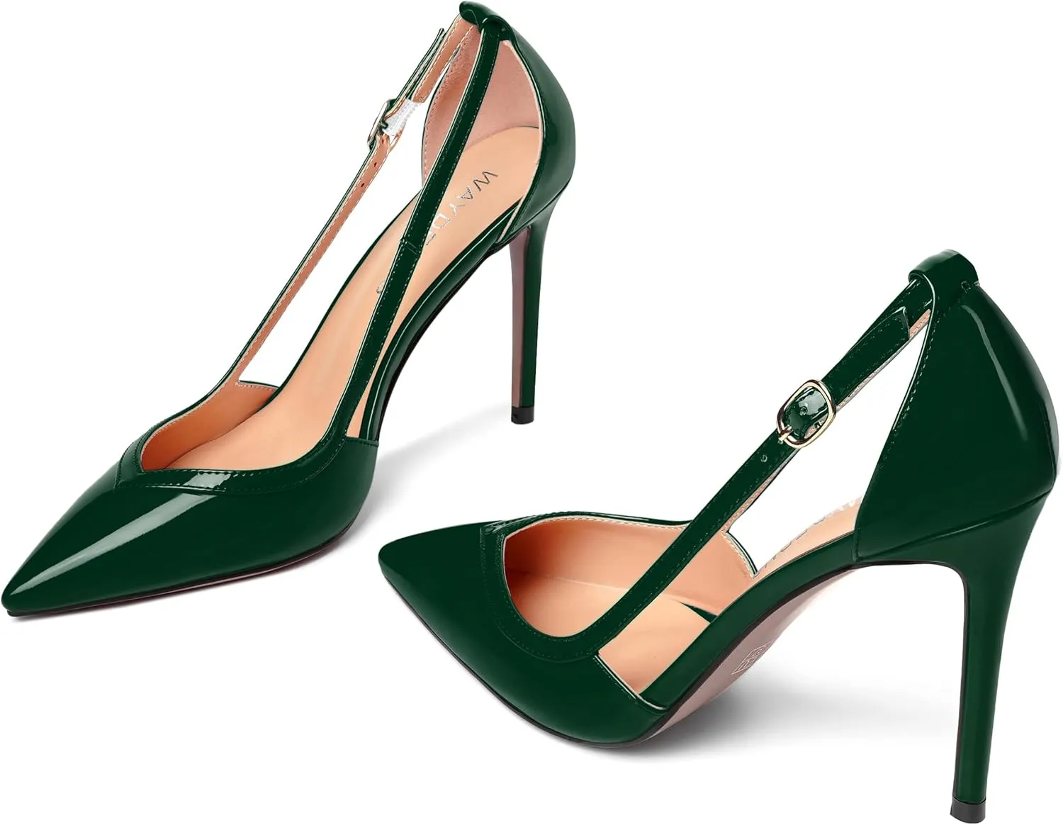 WAYDERNS Womens Adjustable Strap Wedding Pointed Toe Buckle Fashion Patent Ankle Strap Stiletto High Heel Pumps Shoes 4 Inch