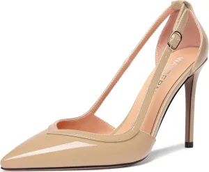 WAYDERNS Womens Adjustable Strap Wedding Pointed Toe Buckle Fashion Patent Ankle Strap Stiletto High Heel Pumps Shoes 4 Inch