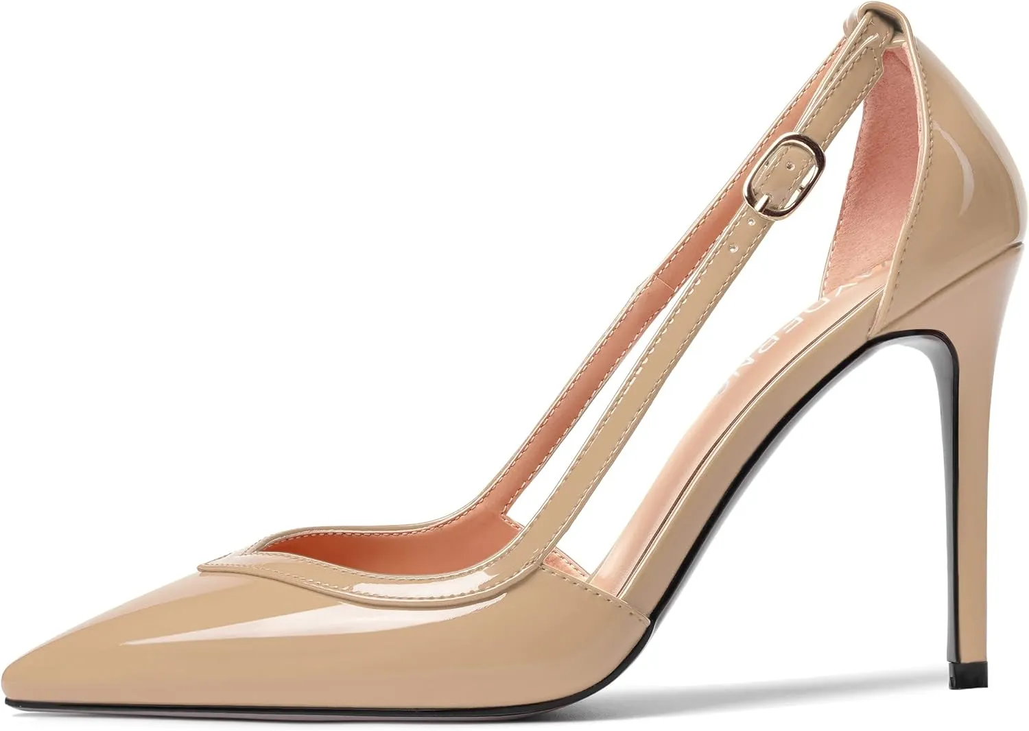 WAYDERNS Womens Adjustable Strap Wedding Pointed Toe Buckle Fashion Patent Ankle Strap Stiletto High Heel Pumps Shoes 4 Inch