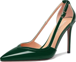 WAYDERNS Womens Adjustable Strap Wedding Pointed Toe Buckle Fashion Patent Ankle Strap Stiletto High Heel Pumps Shoes 4 Inch