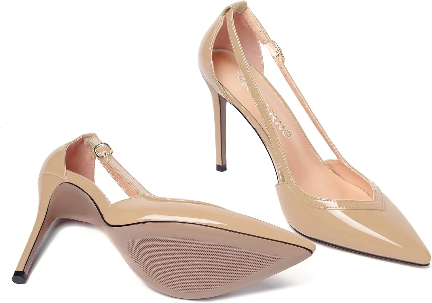 WAYDERNS Womens Adjustable Strap Wedding Pointed Toe Buckle Fashion Patent Ankle Strap Stiletto High Heel Pumps Shoes 4 Inch