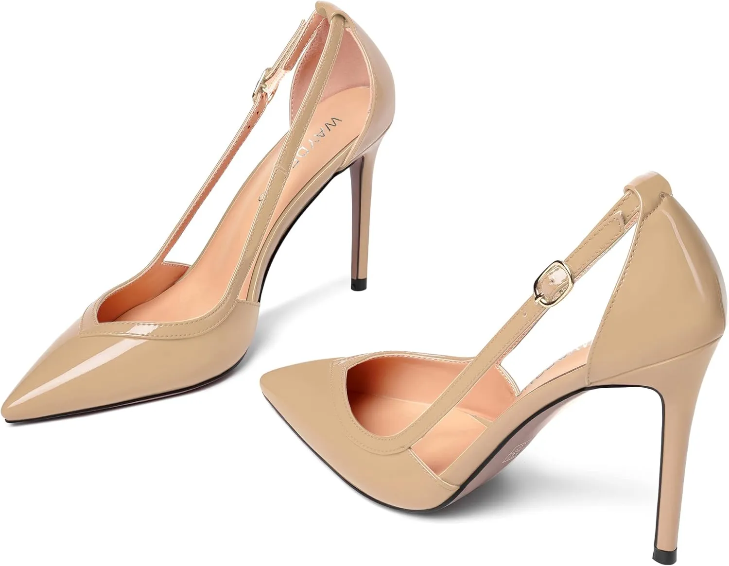 WAYDERNS Womens Adjustable Strap Wedding Pointed Toe Buckle Fashion Patent Ankle Strap Stiletto High Heel Pumps Shoes 4 Inch