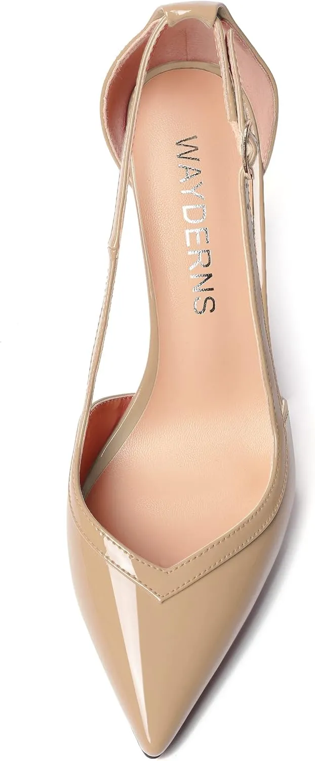 WAYDERNS Womens Adjustable Strap Wedding Pointed Toe Buckle Fashion Patent Ankle Strap Stiletto High Heel Pumps Shoes 4 Inch