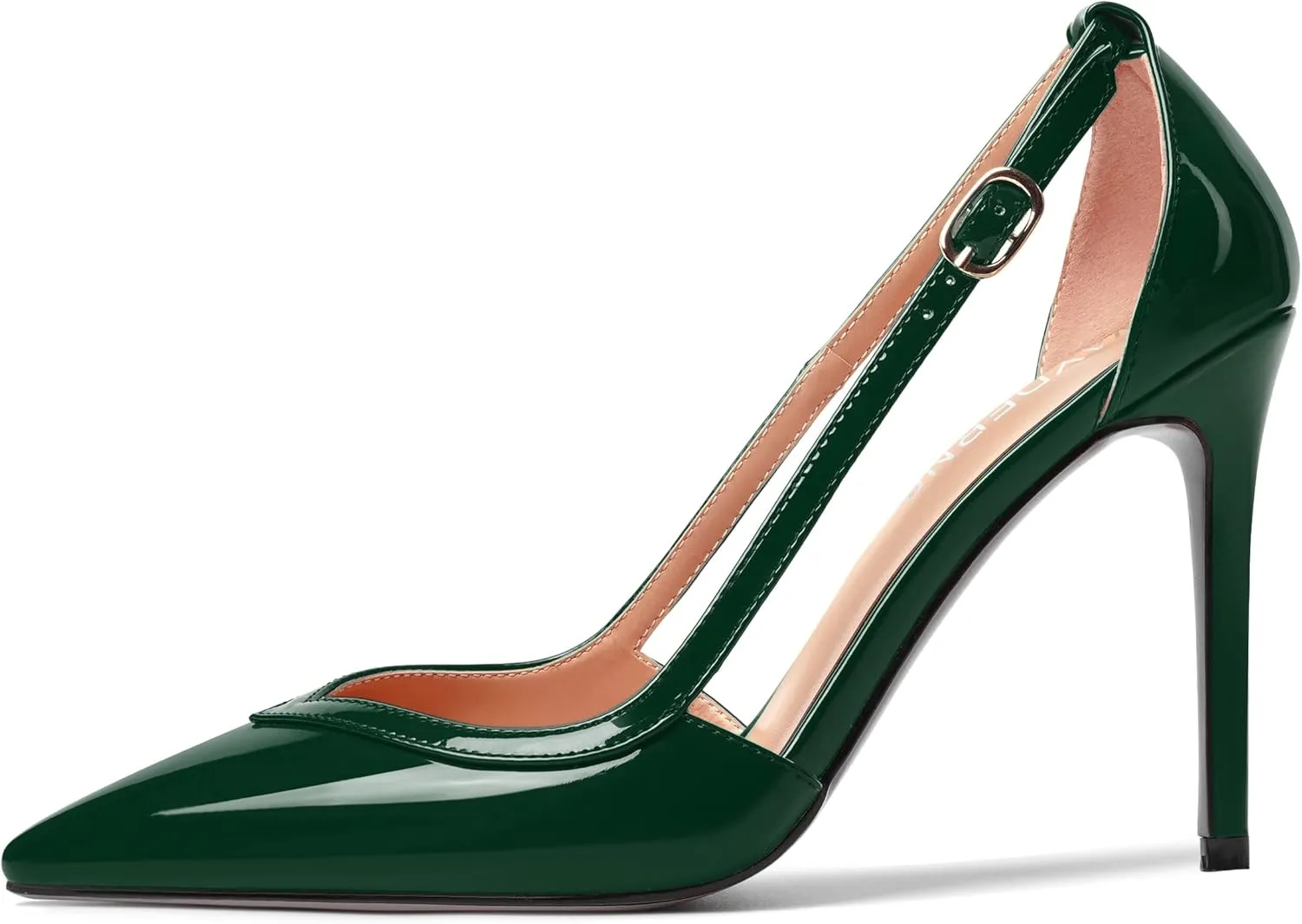 WAYDERNS Womens Adjustable Strap Wedding Pointed Toe Buckle Fashion Patent Ankle Strap Stiletto High Heel Pumps Shoes 4 Inch