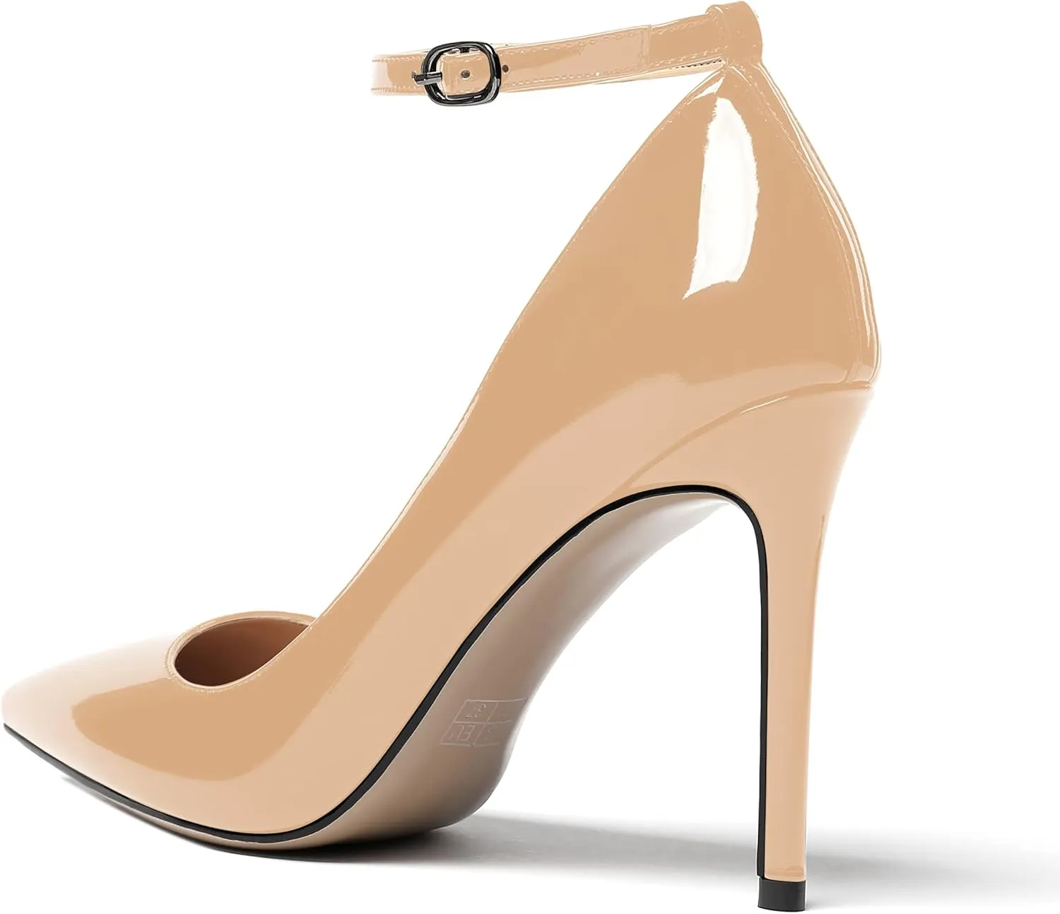 WAYDERNS Women's Pointed Toe Adjustable Strap Wedding Sexy Ankle Strap Buckle Patent Stiletto High Heel Pumps Shoes 4 Inch