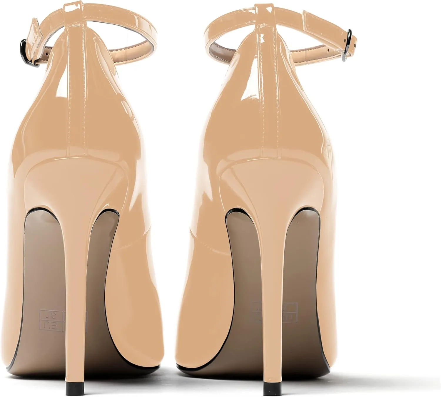 WAYDERNS Women's Pointed Toe Adjustable Strap Wedding Sexy Ankle Strap Buckle Patent Stiletto High Heel Pumps Shoes 4 Inch