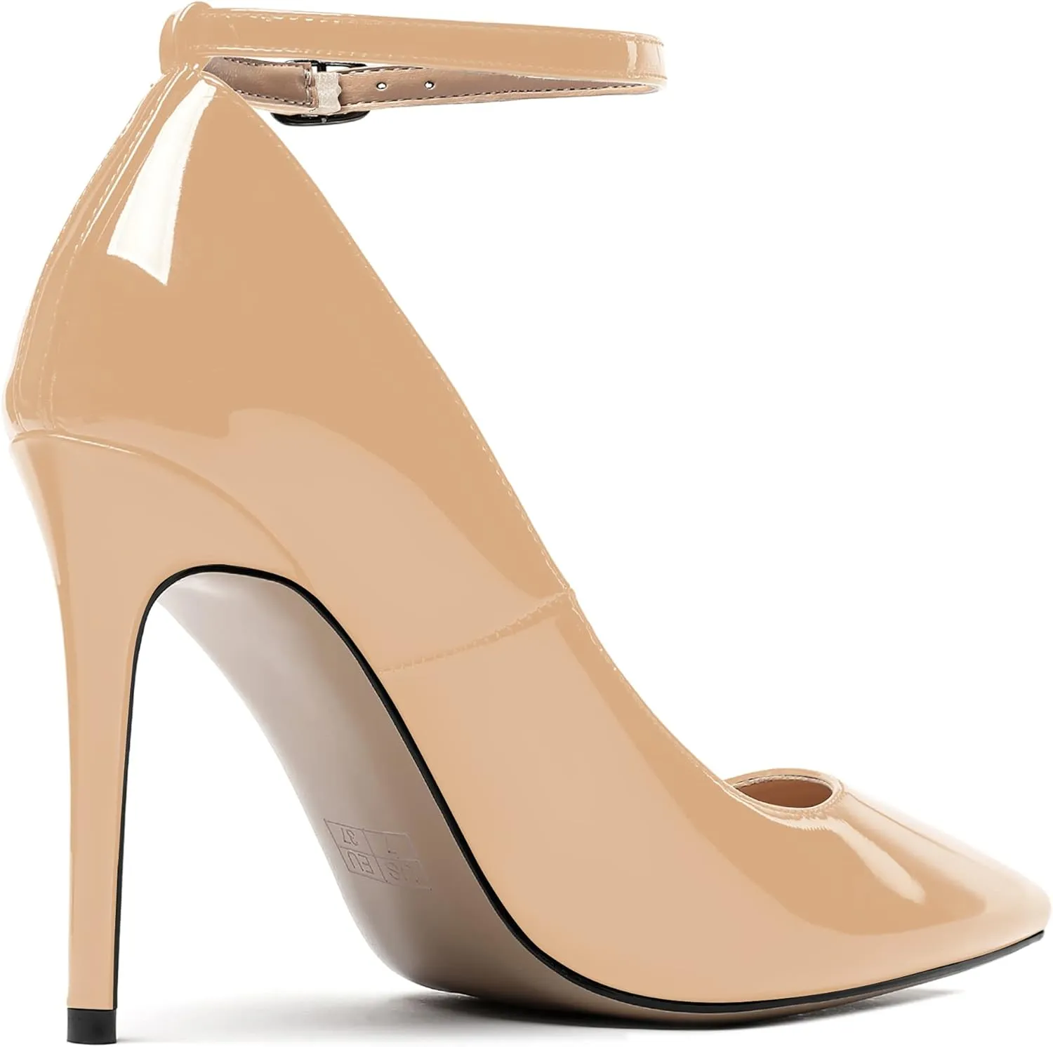 WAYDERNS Women's Pointed Toe Adjustable Strap Wedding Sexy Ankle Strap Buckle Patent Stiletto High Heel Pumps Shoes 4 Inch