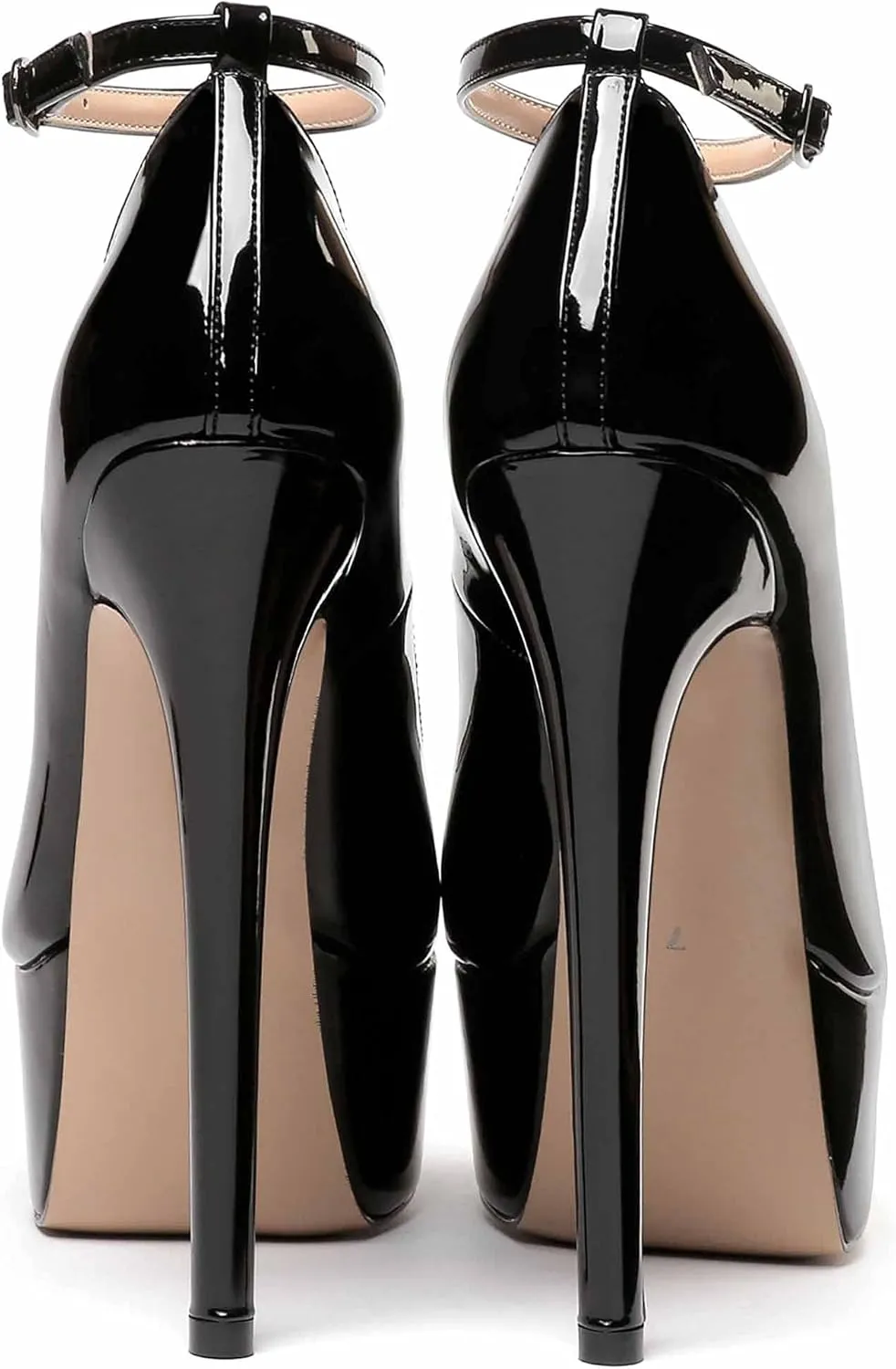 WAYDERNS Women's Round Toe Patent Platform Ankle Strap Stiletto Super High Heel Pumps Shoes 6 Inch