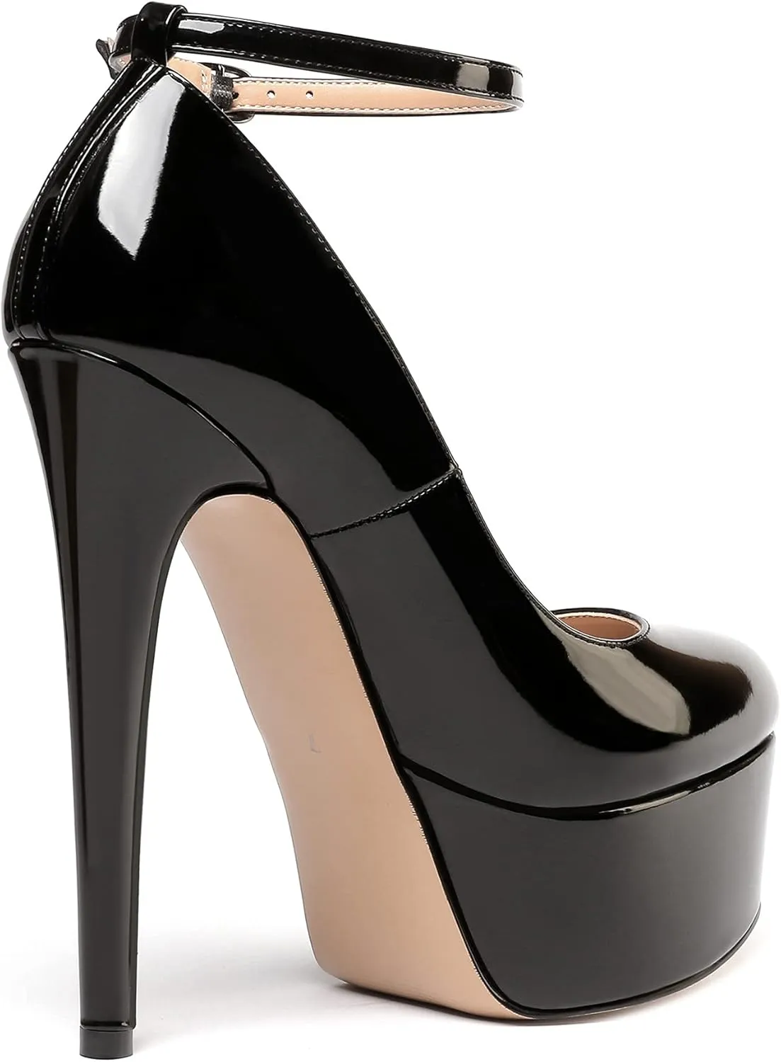 WAYDERNS Women's Round Toe Patent Platform Ankle Strap Stiletto Super High Heel Pumps Shoes 6 Inch