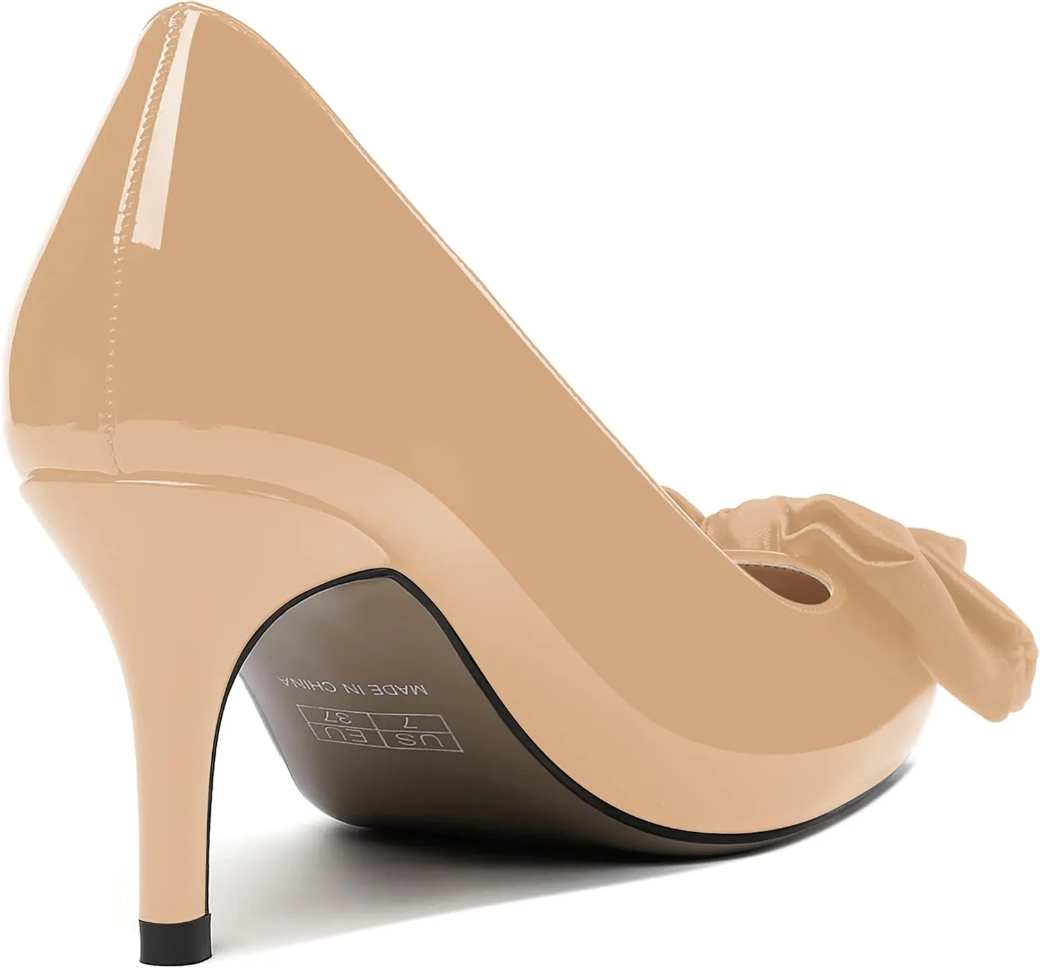WAYDERNS Women's Satin Bow Decoration Pointed Toe Slip On Patent Stiletto Mid Heel Pumps Shoes 2.5 Inch
