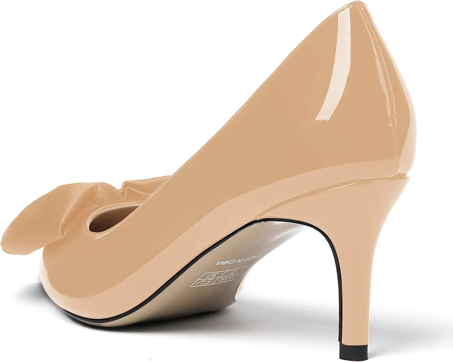 WAYDERNS Women's Satin Bow Decoration Pointed Toe Slip On Patent Stiletto Mid Heel Pumps Shoes 2.5 Inch