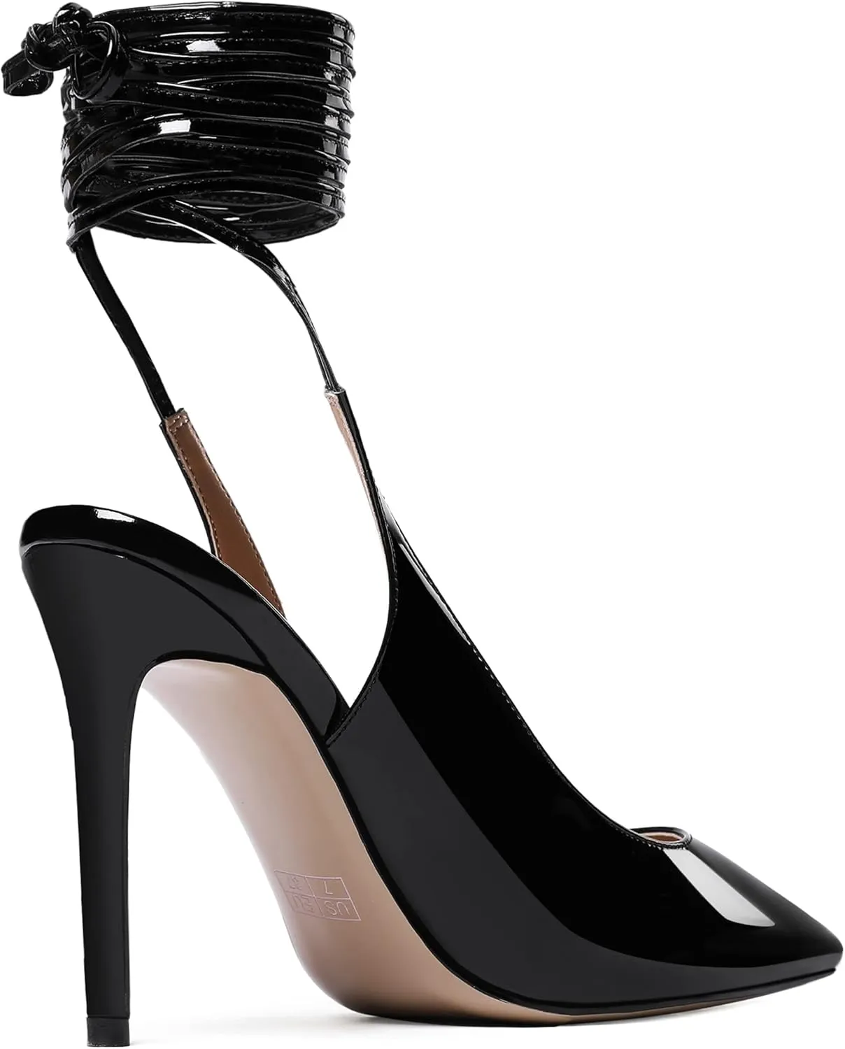 WAYDERNS Women's Slender Wrap-Around Ankle Straps Pointed Toe Slingback Patent Stiletto High Heel Pumps Shoes 4 Inch
