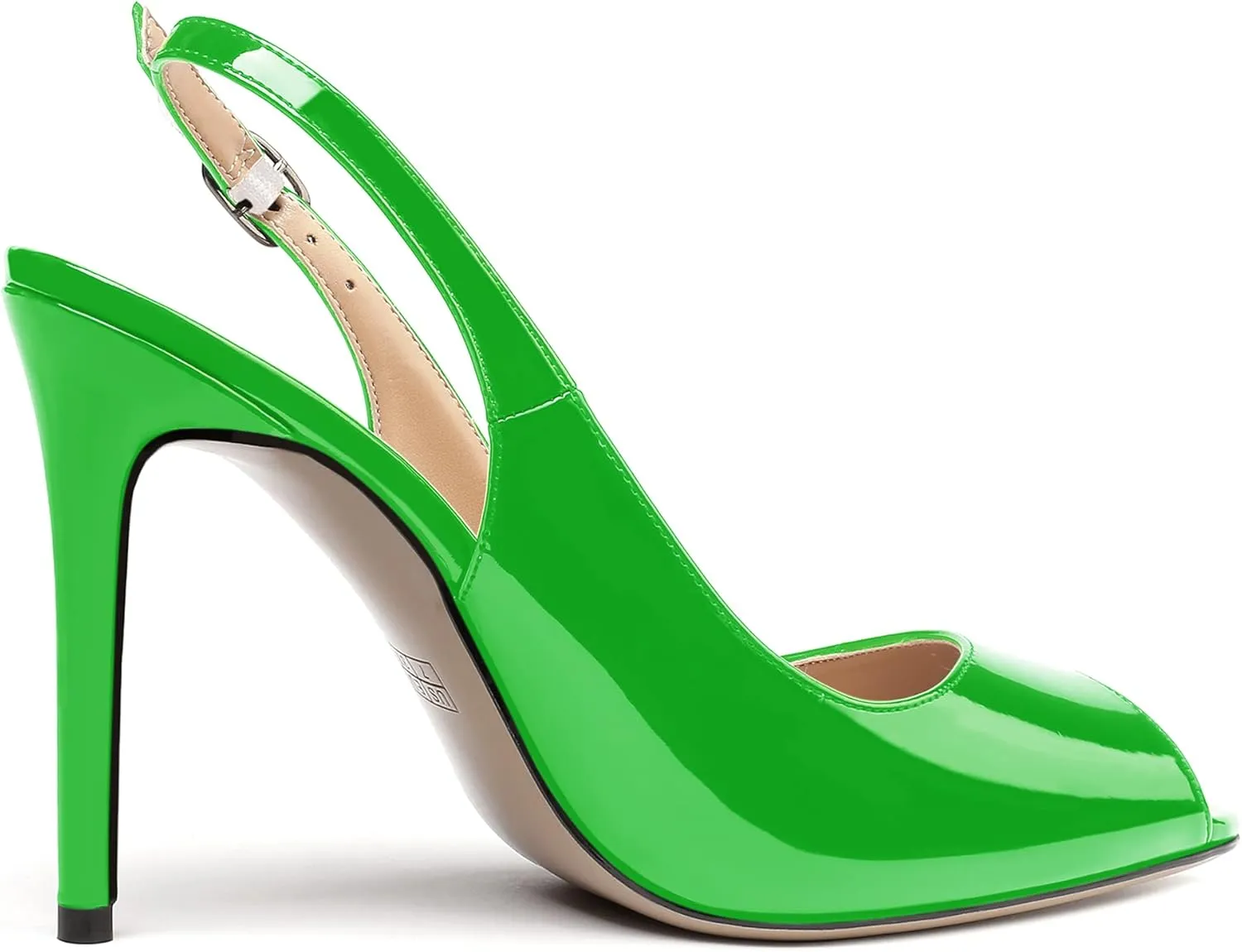 WAYDERNS Women's Slingback Patent Leather Peep Toe Ankle Strap Stiletto High Heel Pumps Wedding Dress 4 Inch