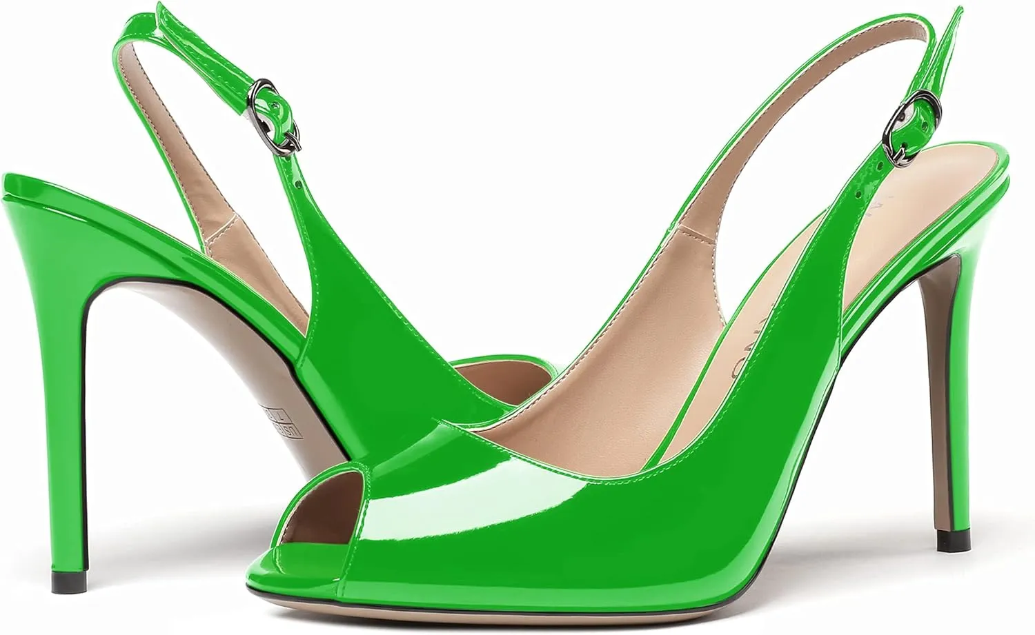 WAYDERNS Women's Slingback Patent Leather Peep Toe Ankle Strap Stiletto High Heel Pumps Wedding Dress 4 Inch