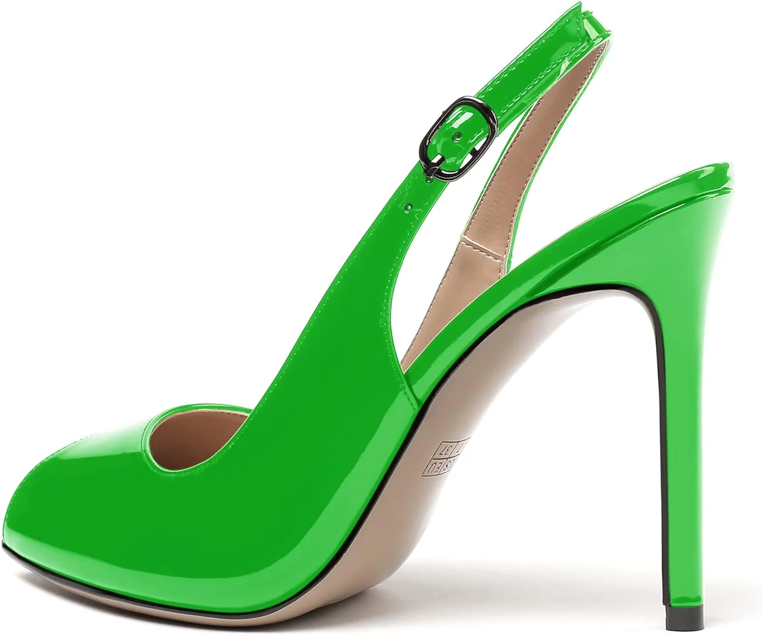 WAYDERNS Women's Slingback Patent Leather Peep Toe Ankle Strap Stiletto High Heel Pumps Wedding Dress 4 Inch