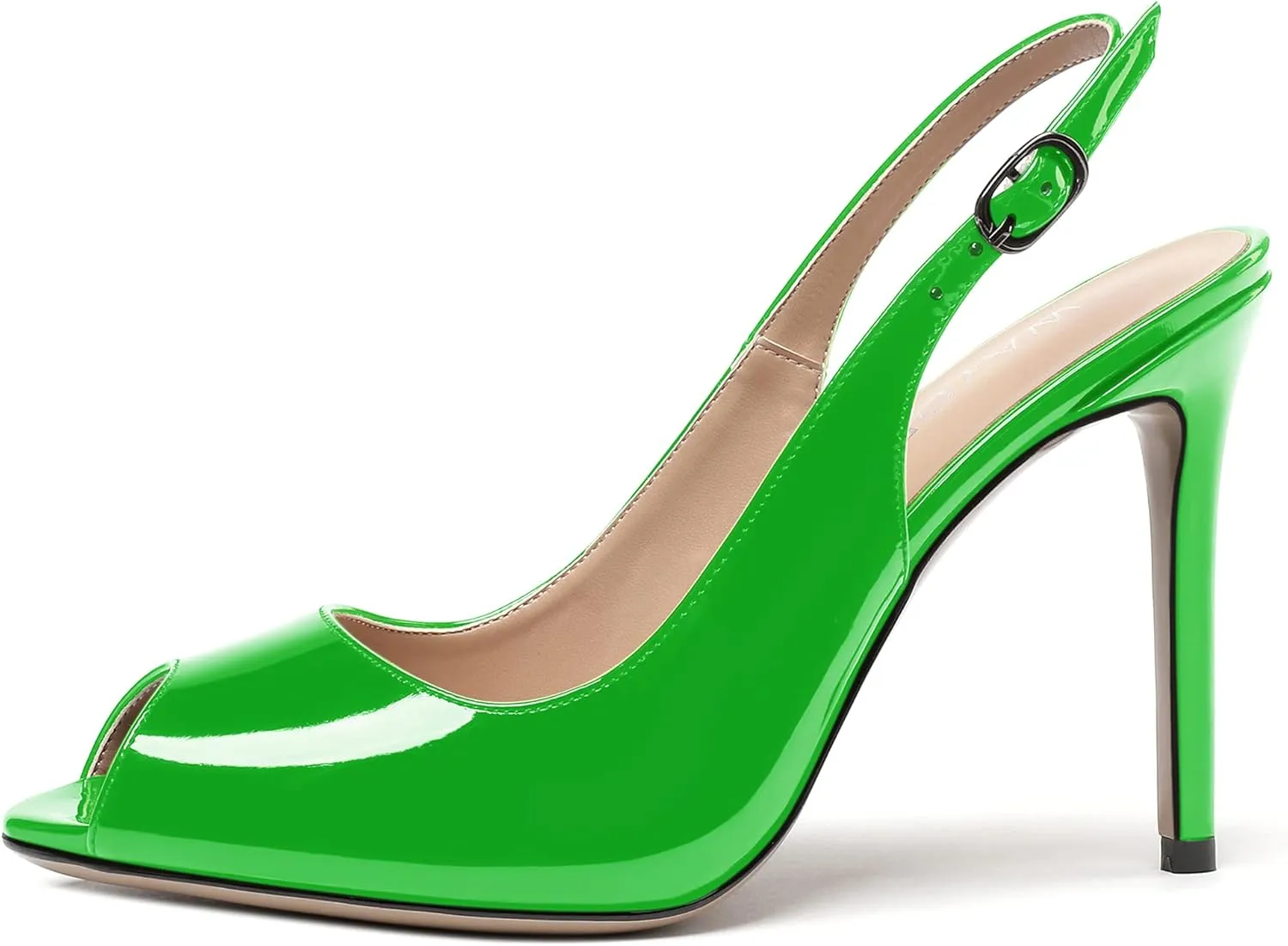 WAYDERNS Women's Slingback Patent Leather Peep Toe Ankle Strap Stiletto High Heel Pumps Wedding Dress 4 Inch
