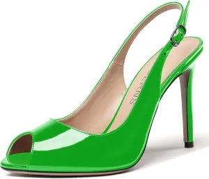 WAYDERNS Women's Slingback Patent Leather Peep Toe Ankle Strap Stiletto High Heel Pumps Wedding Dress 4 Inch