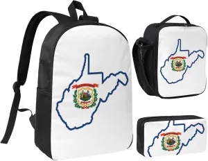 West Virginia state Flag Map print 3 Piece Backpack Bags with Lunch Box Pencil Case Set for Travel Work Camping Unisex