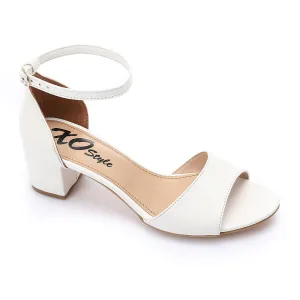 White Block Heel Sandals with Ankle Strap
