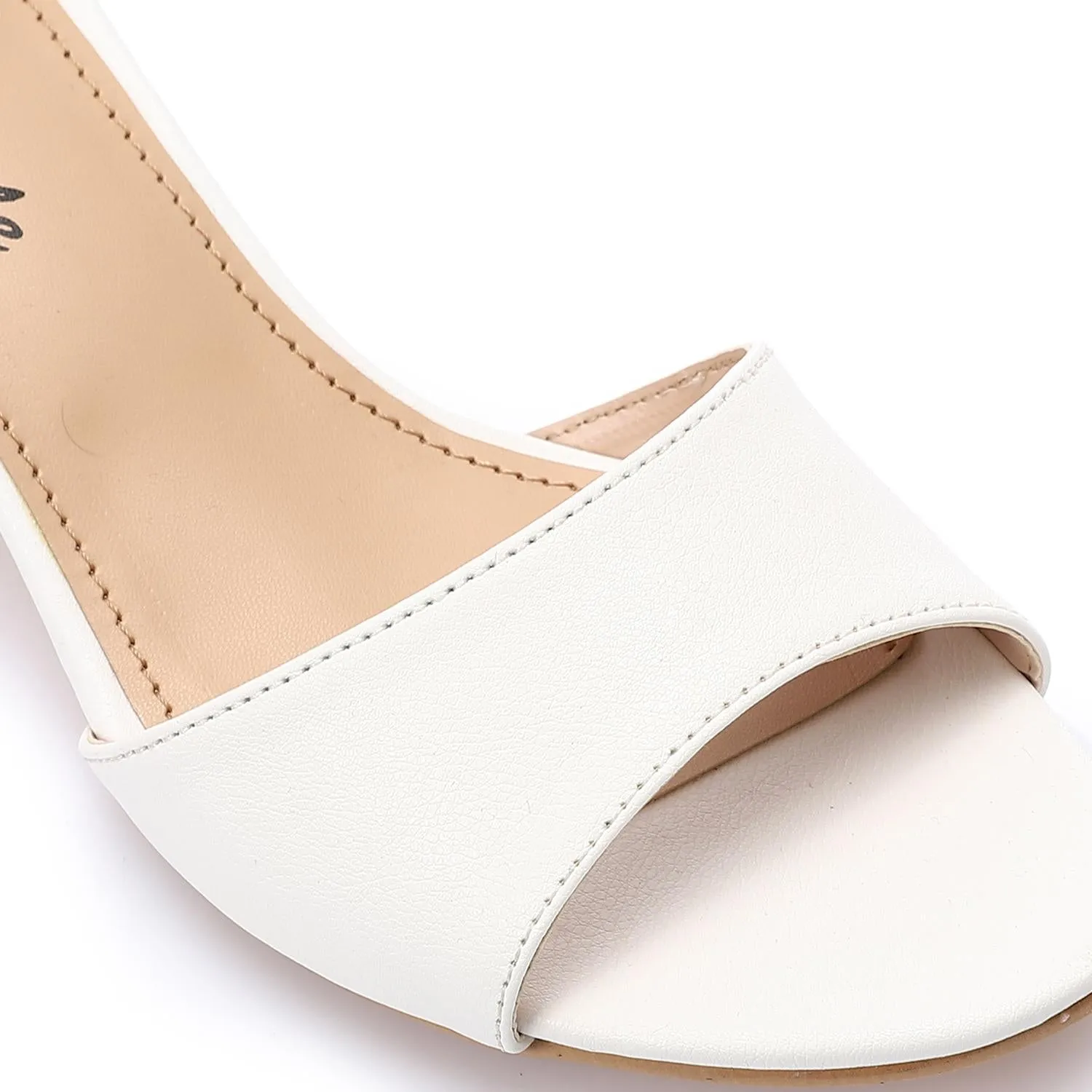 White Block Heel Sandals with Ankle Strap