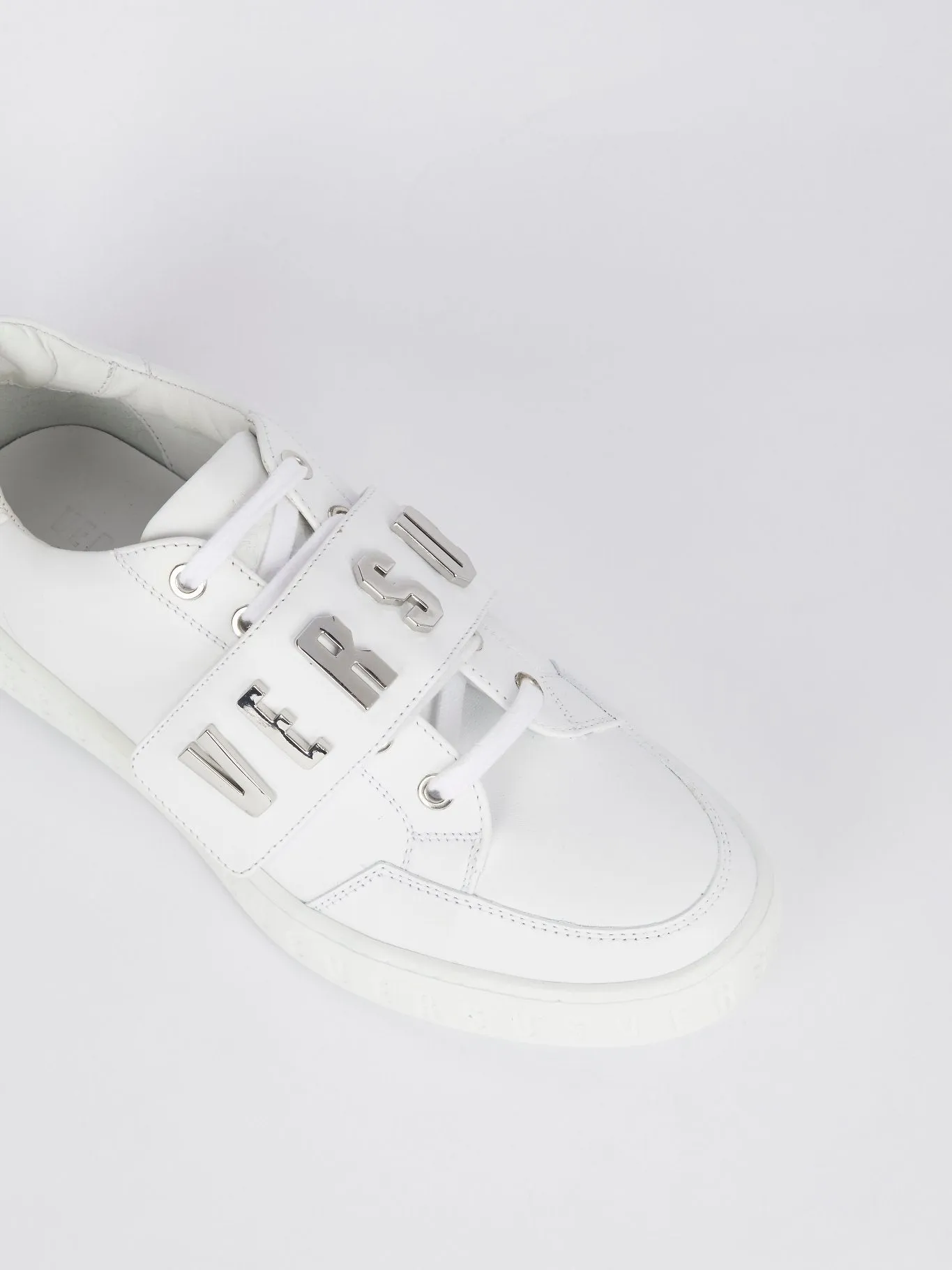 White Low Top Silver Logo Sneakers