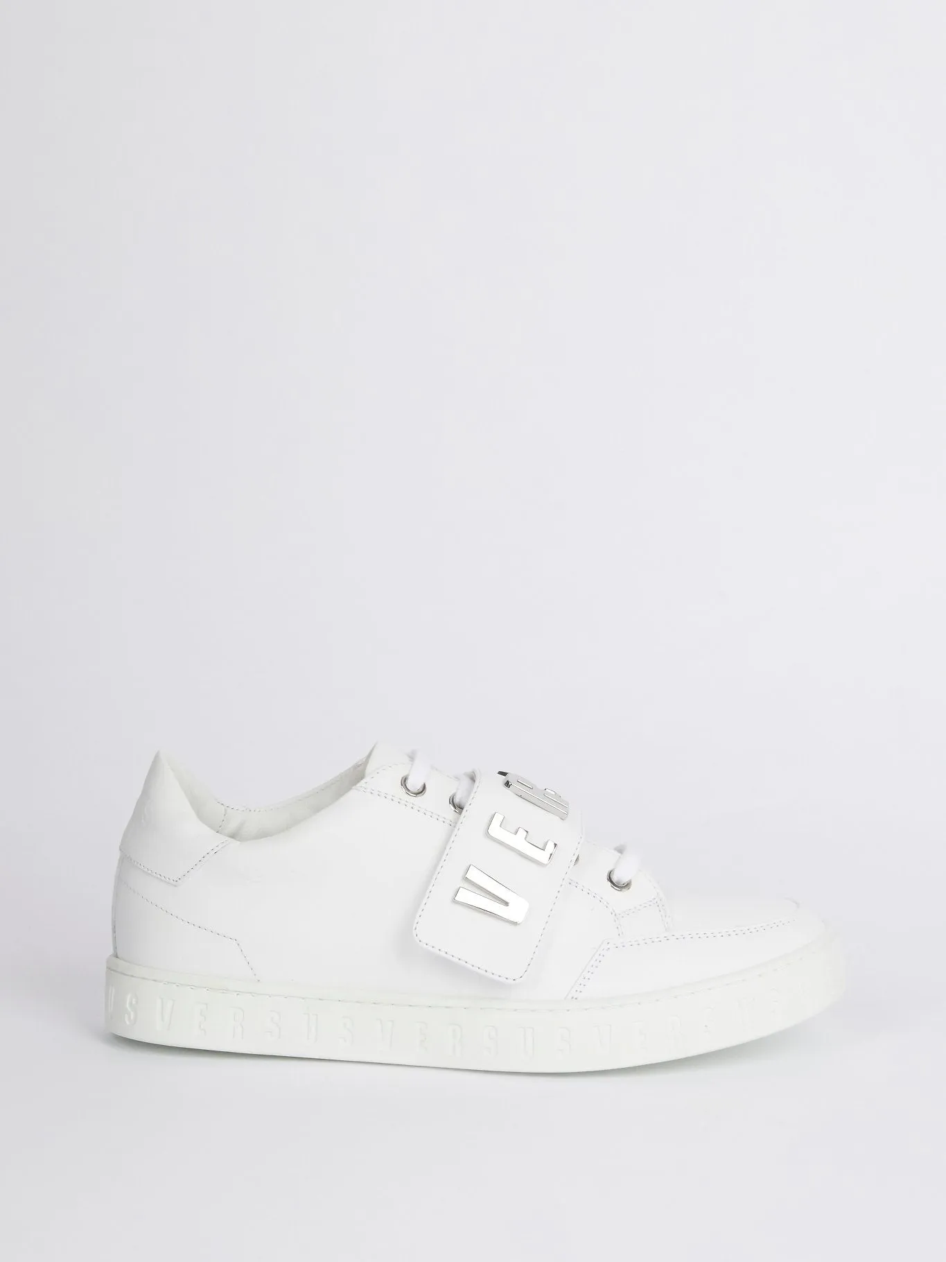 White Low Top Silver Logo Sneakers
