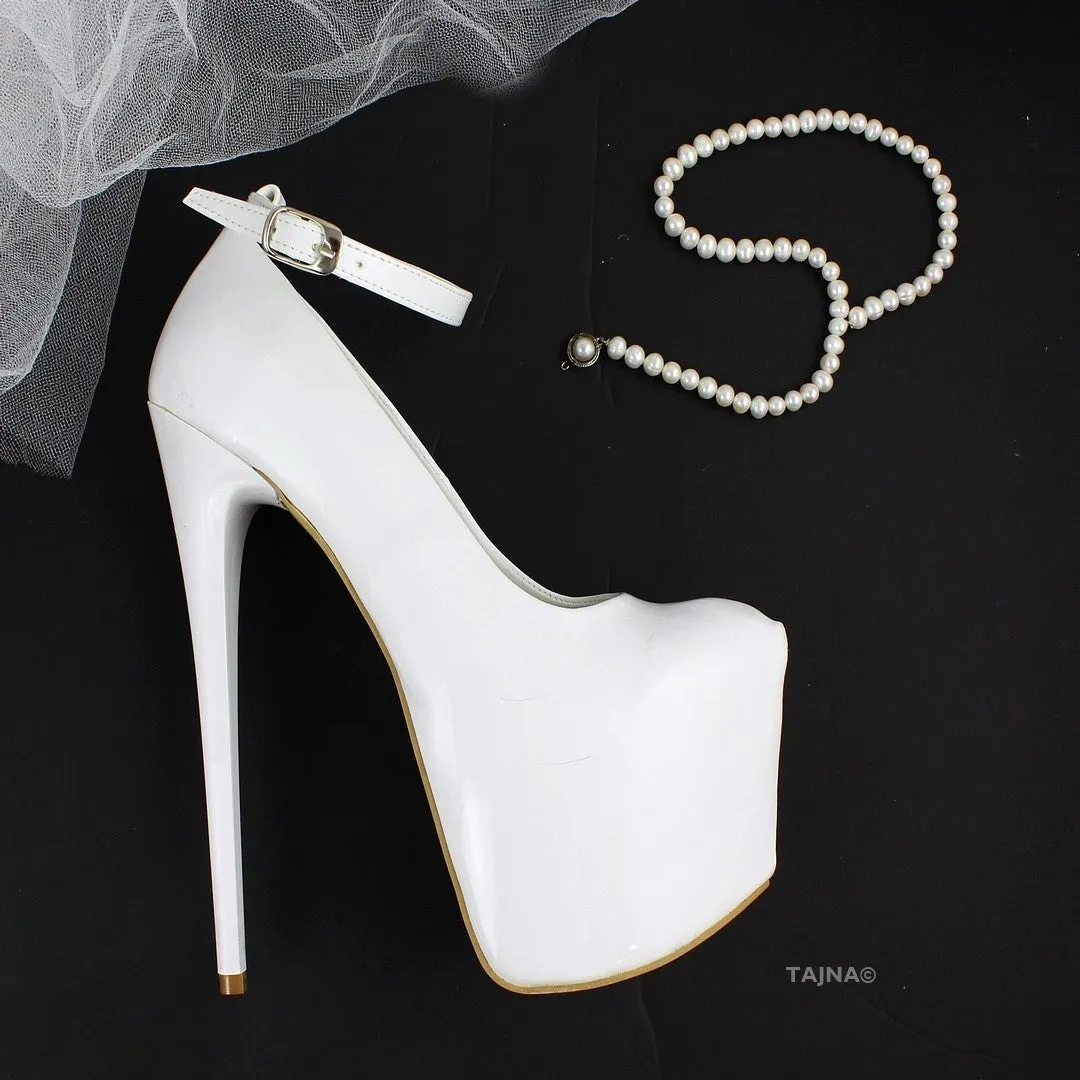 White Patent Ankle Strap Platforms