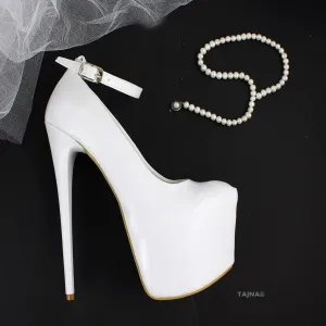 White Patent Ankle Strap Platforms