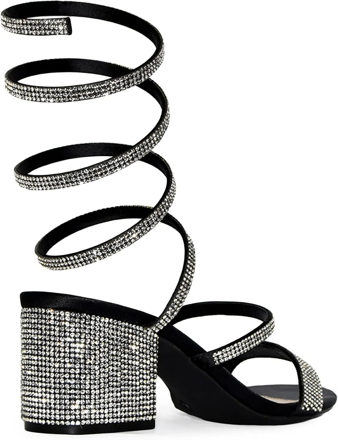 Wild Diva Satin Rhinestone Spiral Ankle Strap Low Block Heels