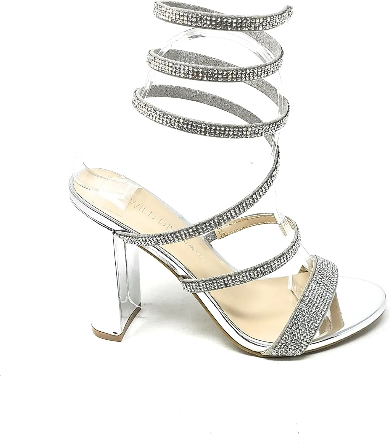 Wild Diva Women's Formal Rhinestone Coil Spiral Ankle Wrap Strap High Chunky Block Heels Morris-567