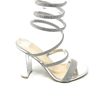 Wild Diva Women's Formal Rhinestone Coil Spiral Ankle Wrap Strap High Chunky Block Heels Morris-567