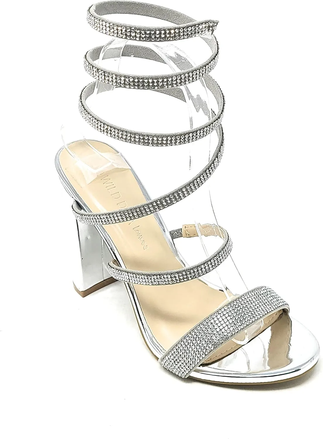 Wild Diva Women's Formal Rhinestone Coil Spiral Ankle Wrap Strap High Chunky Block Heels Morris-567