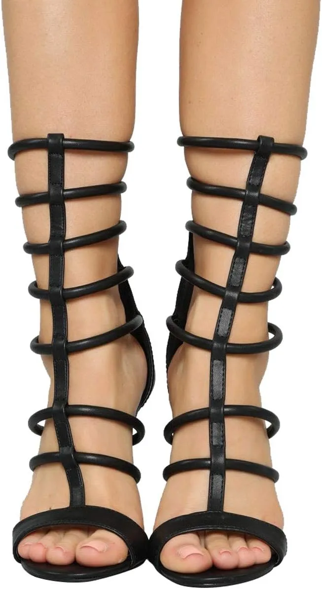 Wild Diva Womens Open Toe Strappy Cage Shaft Gladiator Stiletto Heel Pump Sandals Shoes