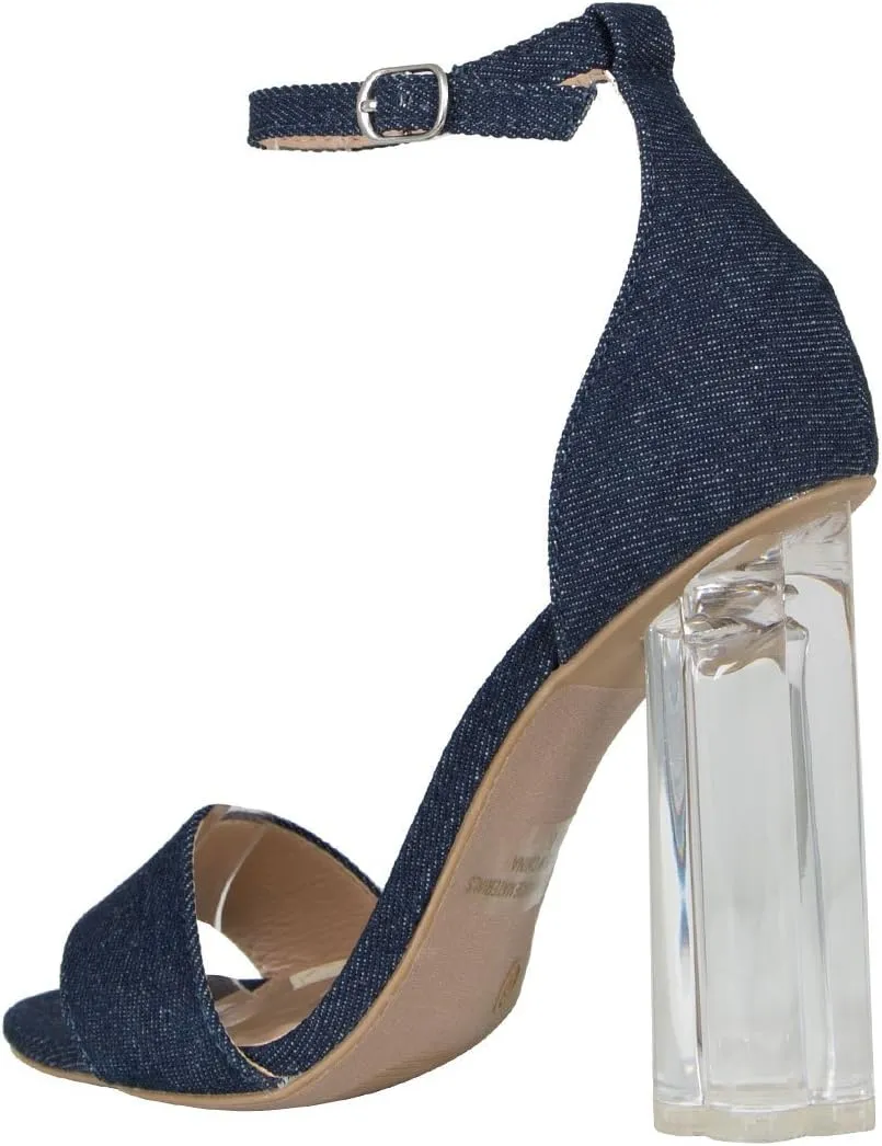 Wild Diva Womens Open Toe Transparent Clear Lucite Chunky Heel Ankle Strap Pump Sandals
