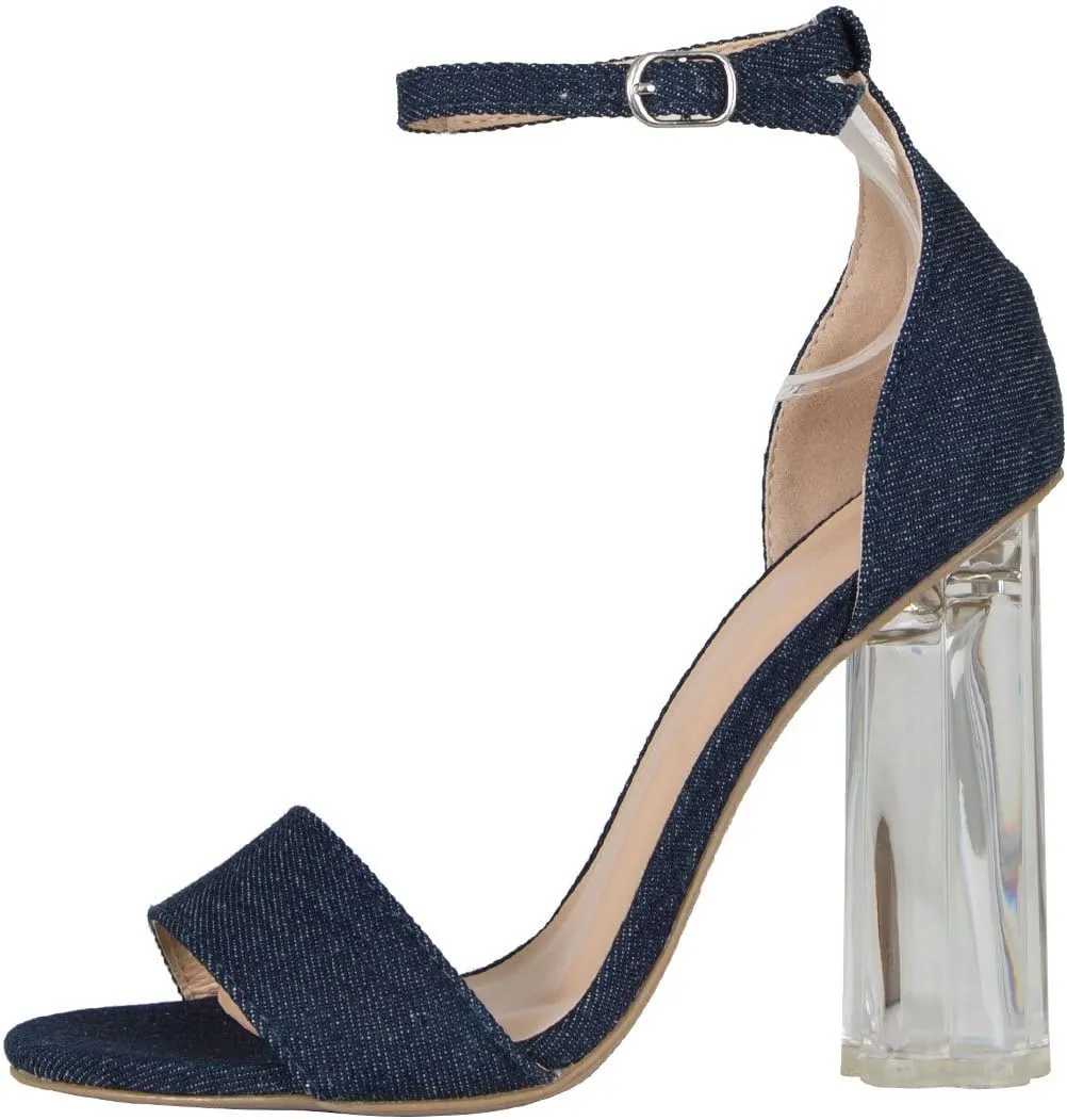Wild Diva Womens Open Toe Transparent Clear Lucite Chunky Heel Ankle Strap Pump Sandals