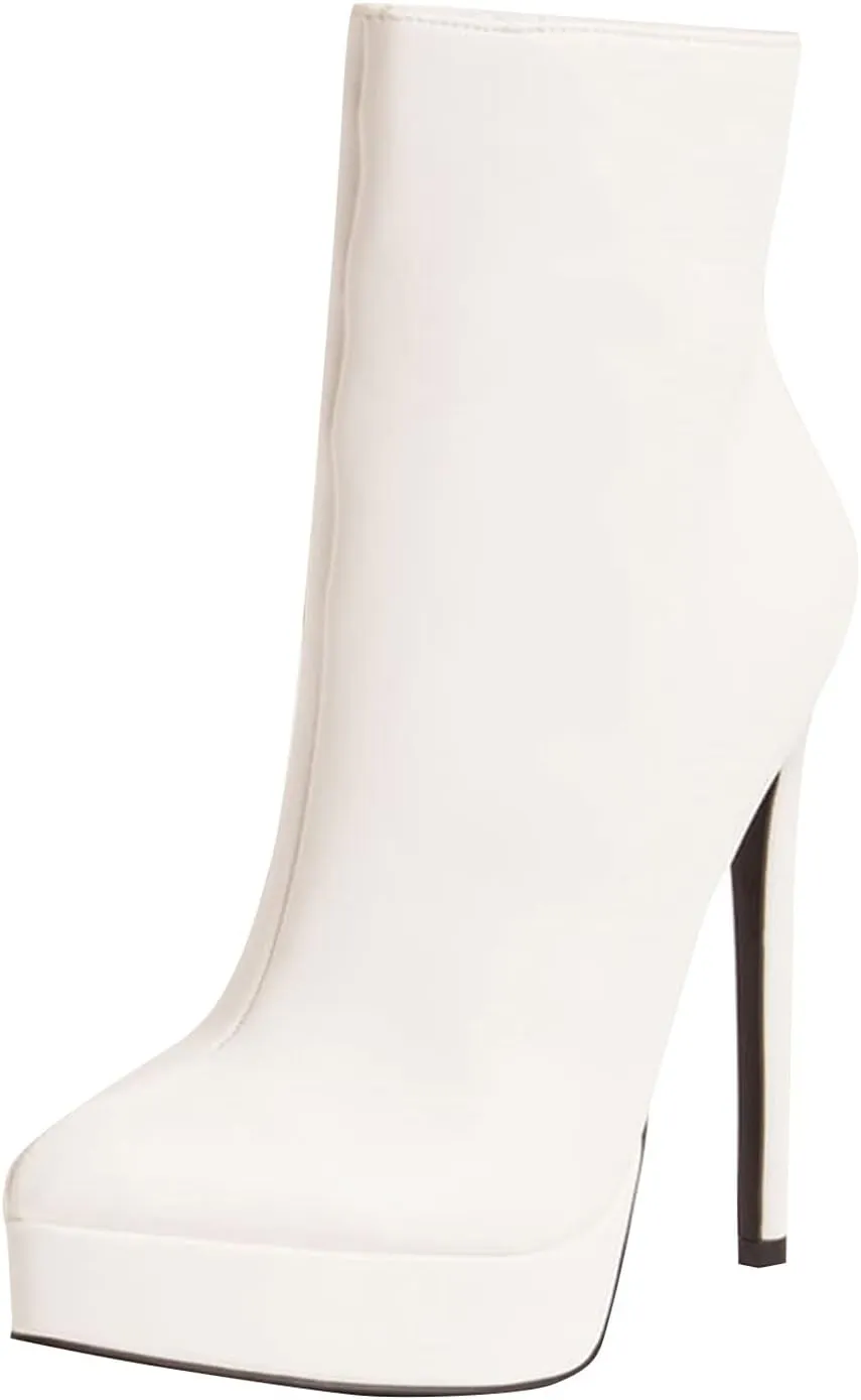 Wild Diva Womens Pointy Toe Side Zipper Platform Stiletto Heel Ankle Boots Booties
