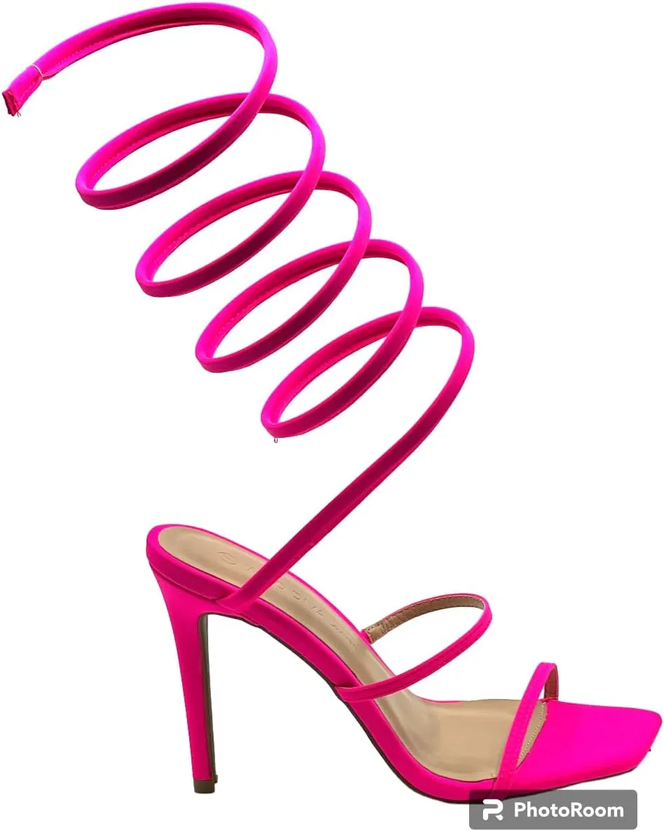 Wild Diva Women's Spiral Ankle Wrap Strap High Heel Sandals