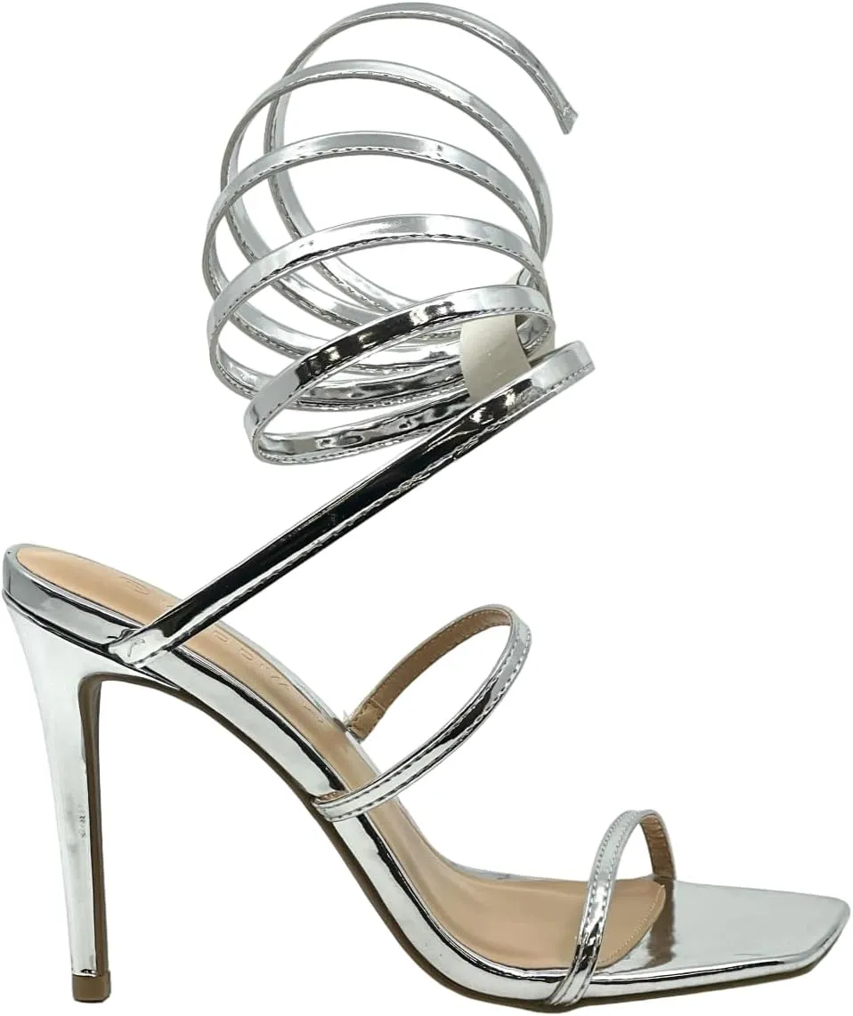 Wild Diva Women's Spiral Ankle Wrap Strap High Heel Sandals