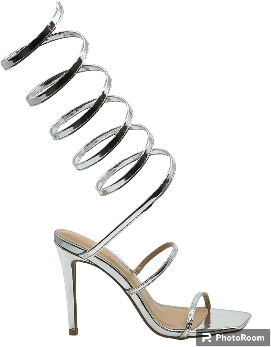 Wild Diva Women's Spiral Ankle Wrap Strap High Heel Sandals