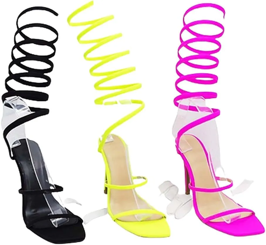 Wild Diva Women's Spiral Ankle Wrap Strap High Heel Sandals