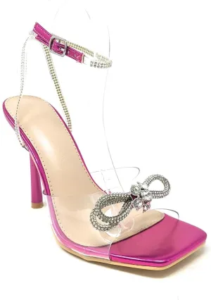 Wild Diva Women's Square Toe Rhinestone Embellished Straps & Bow Clear Vamp Formal Stiletto High Heels Narala-15