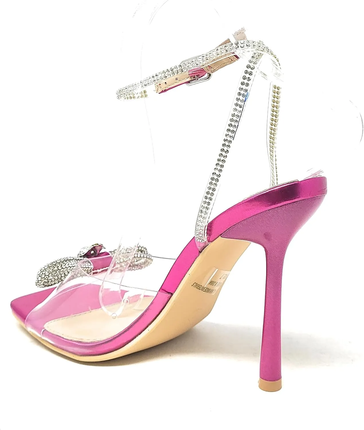 Wild Diva Women's Square Toe Rhinestone Embellished Straps & Bow Clear Vamp Formal Stiletto High Heels Narala-15
